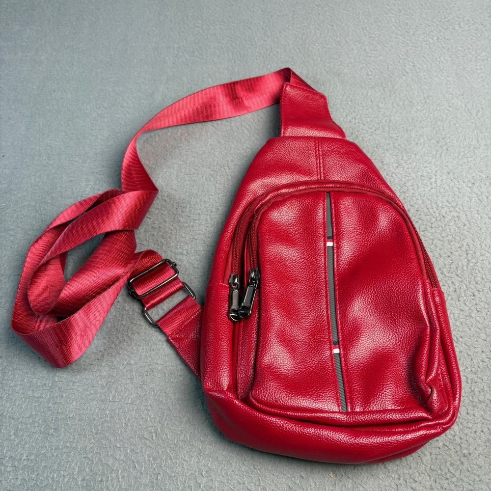 Westend Red Faux Leather Sling Bag Crossbody Backpack Sporty Pebble Texture